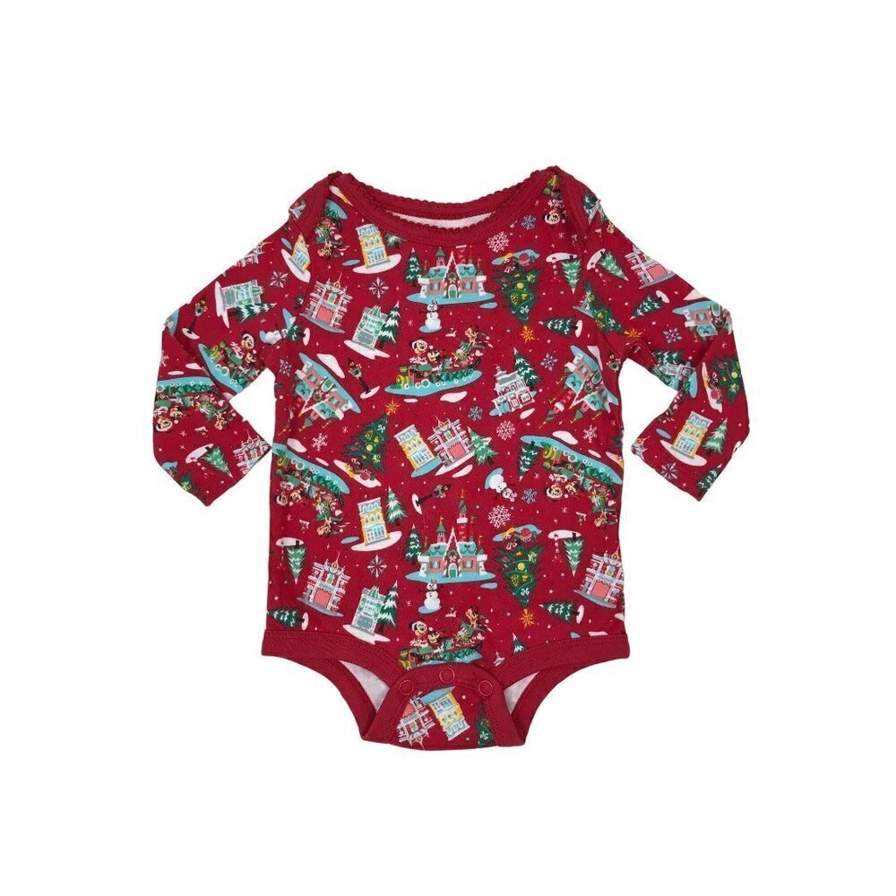Disney Infant Red Christmas Long-Sleeve One Piece Size 12 Months